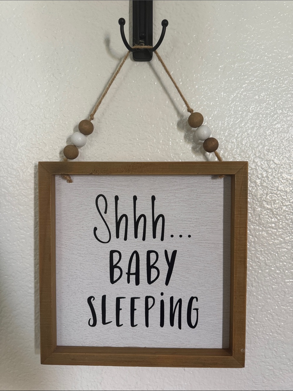 Shhh... Baby Sleeping Wooden Wall Sign - White & Natural